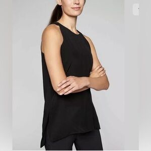 Athleta CYA HighNeck Tank Washable Silk Side Slit Black Activewear Gym Size XXS